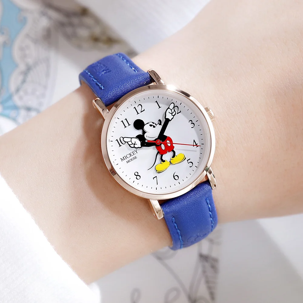 Детские кварцевые наручные часы disney Mickey, классические нейлоновые часы-браслет с кожаным ремешком, детские часы Reloj для учеников начальной и средней школы