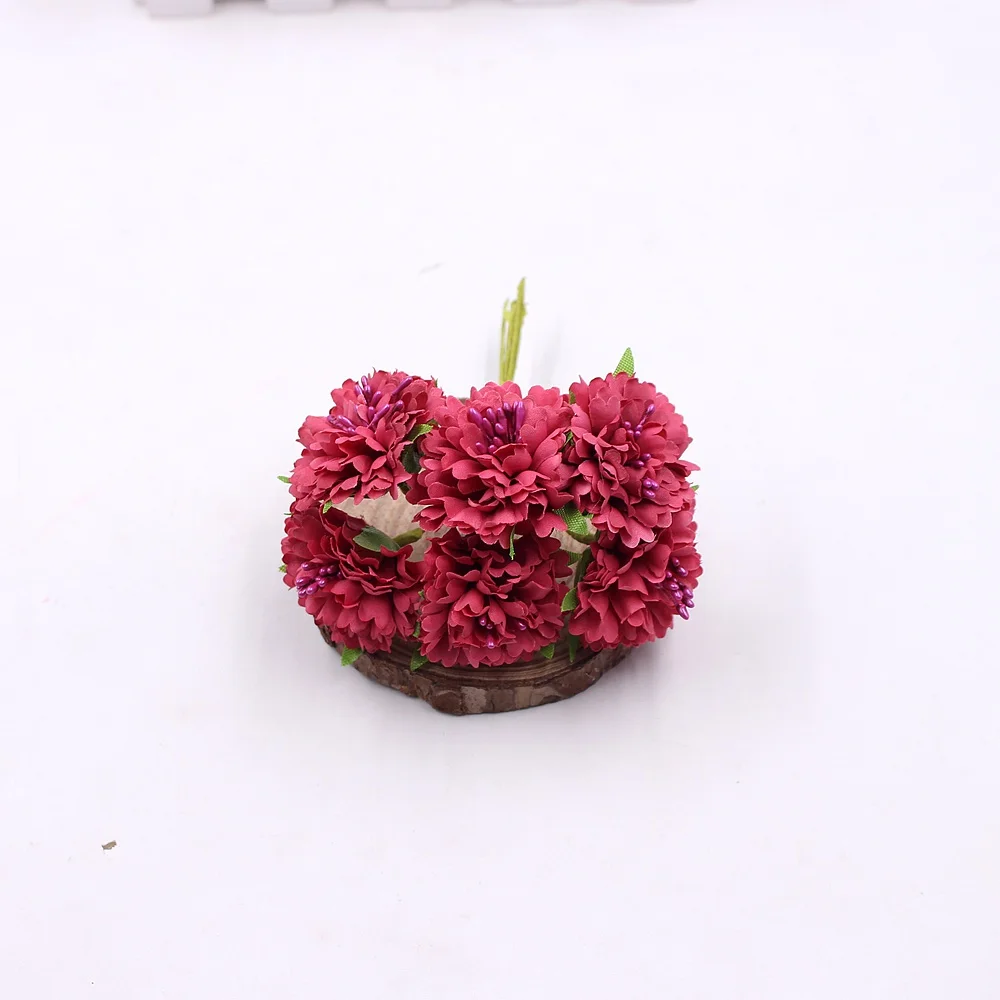 rose red 6 шт. 3,5 см Маргаритка из шелка искусственный цветок для дома Свадебные Декоративные цветы сделай сам венок скрапбук рукоделие искусственный цветок - Цвет: rose red