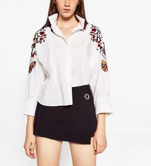 Новинка 2017 женские винтажные бабочки и Цветочная вышивка свободные блузки