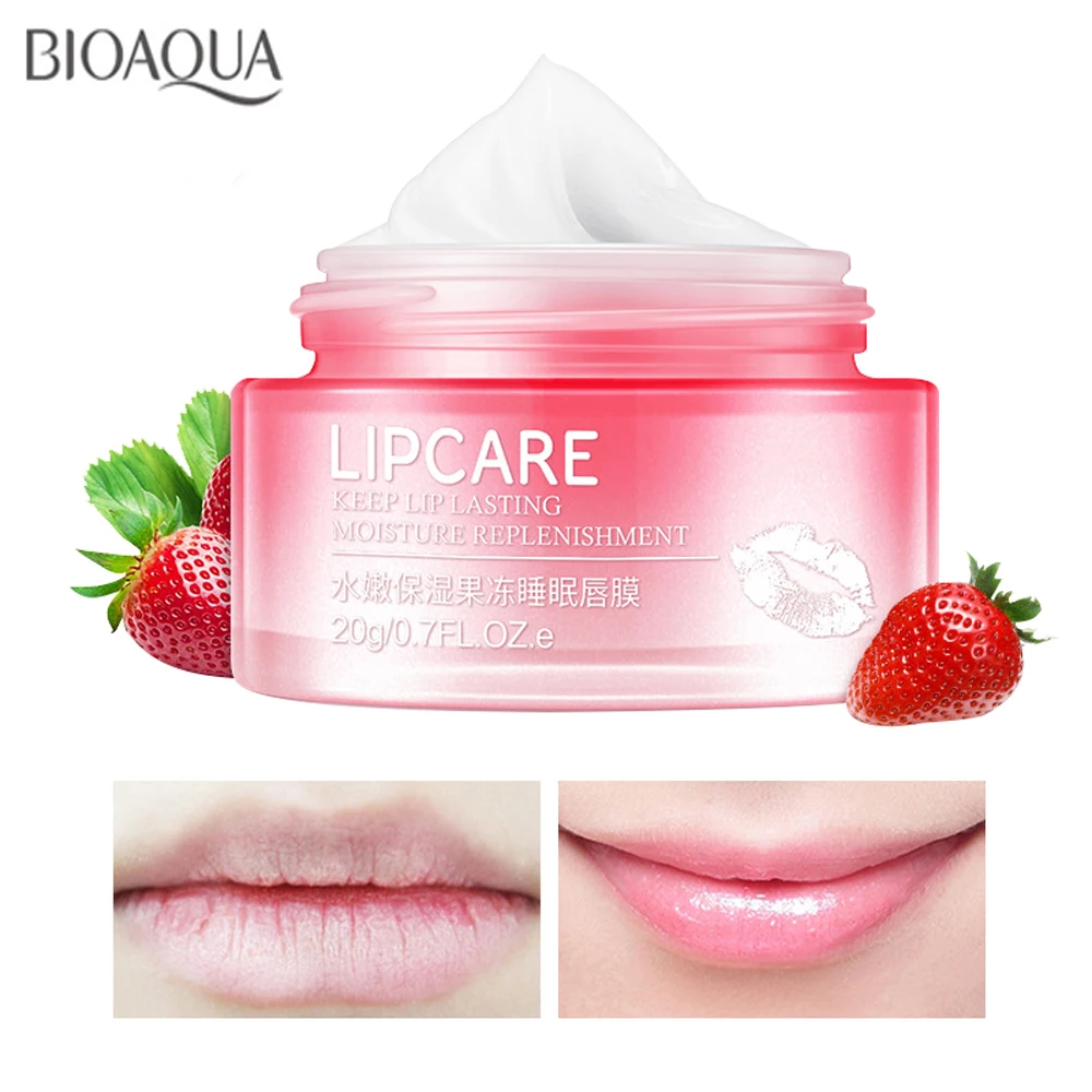 

BIOAQUA Strawberry Lip Sleeping Mask Exfoliator Lips Balm Moisturizer Nourish Lip Plumper Enhancer Vitamin Skin Care Night Cream
