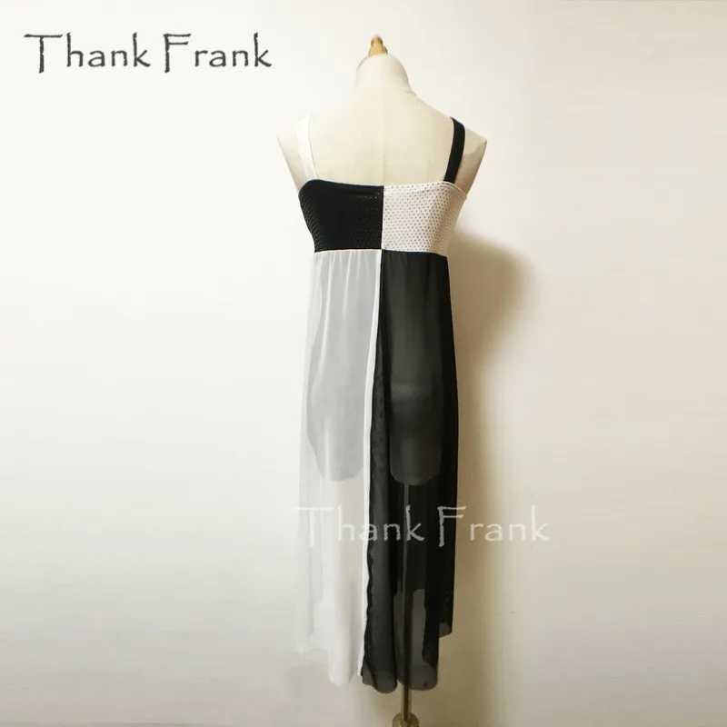 Thank Frank Сетчатое длинное лирическое платье черный и белый элегантный современный танцевальный костюм C357
