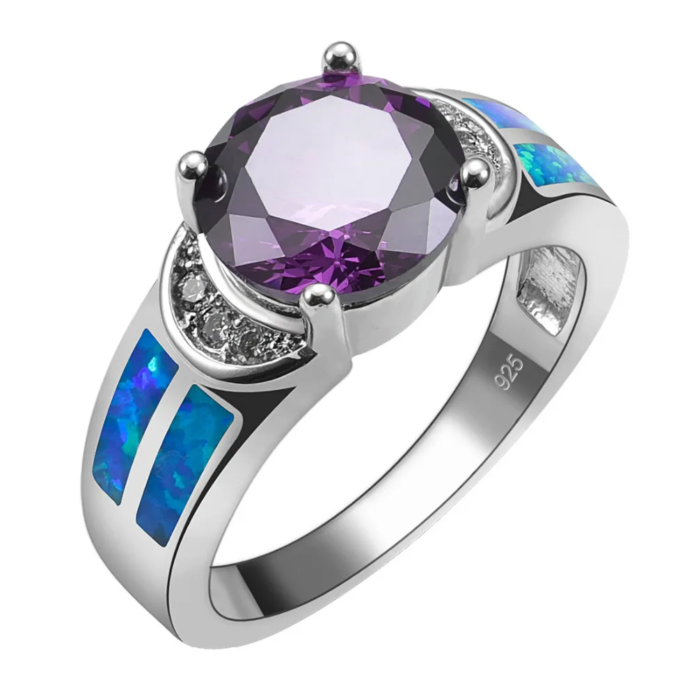 Фиолетовый Кристалл Циркон с синим огненным опалом 925 пробы Серебряное кольцо ювелирные изделия Размер 6 7 8 9 10 R1492