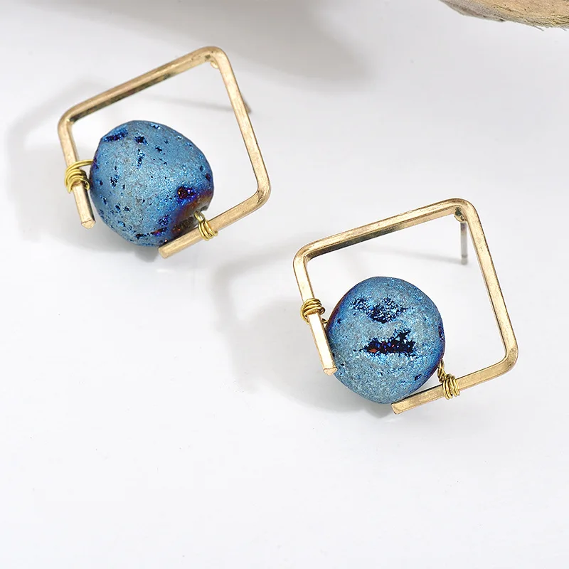 Серьги из синего камня модные серьги ручной работы металла Красивые