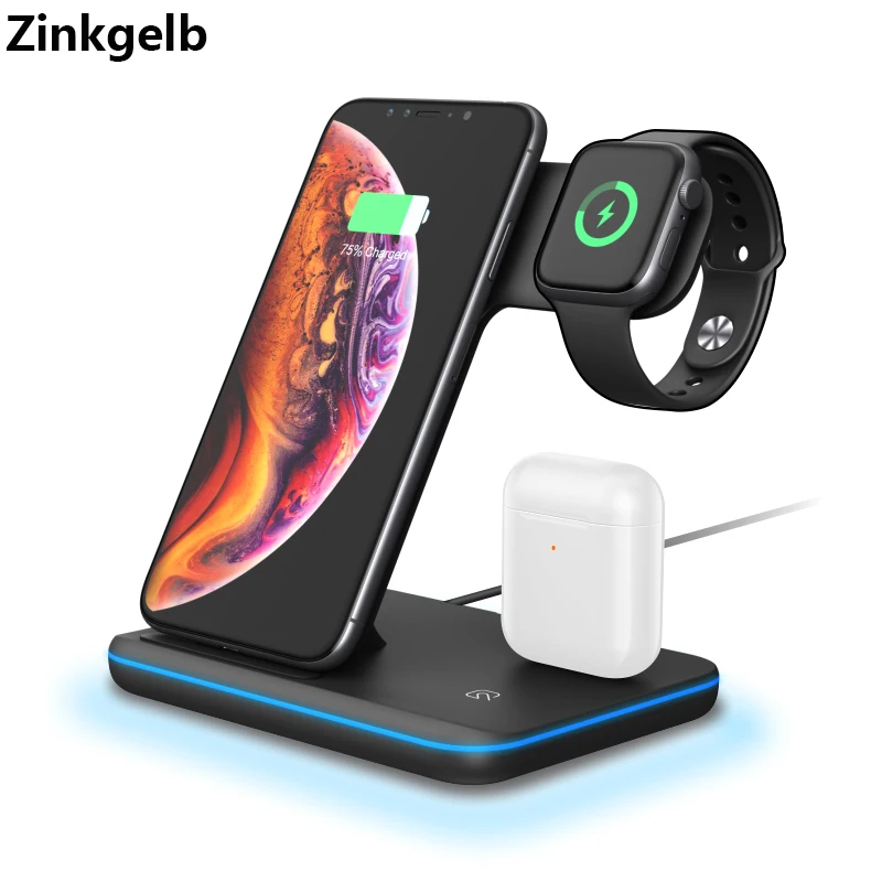 3 в 1 беспроводная зарядная станция для iPhone XS Max XR X 8 Plus 15 Вт Qi Быстрая зарядка