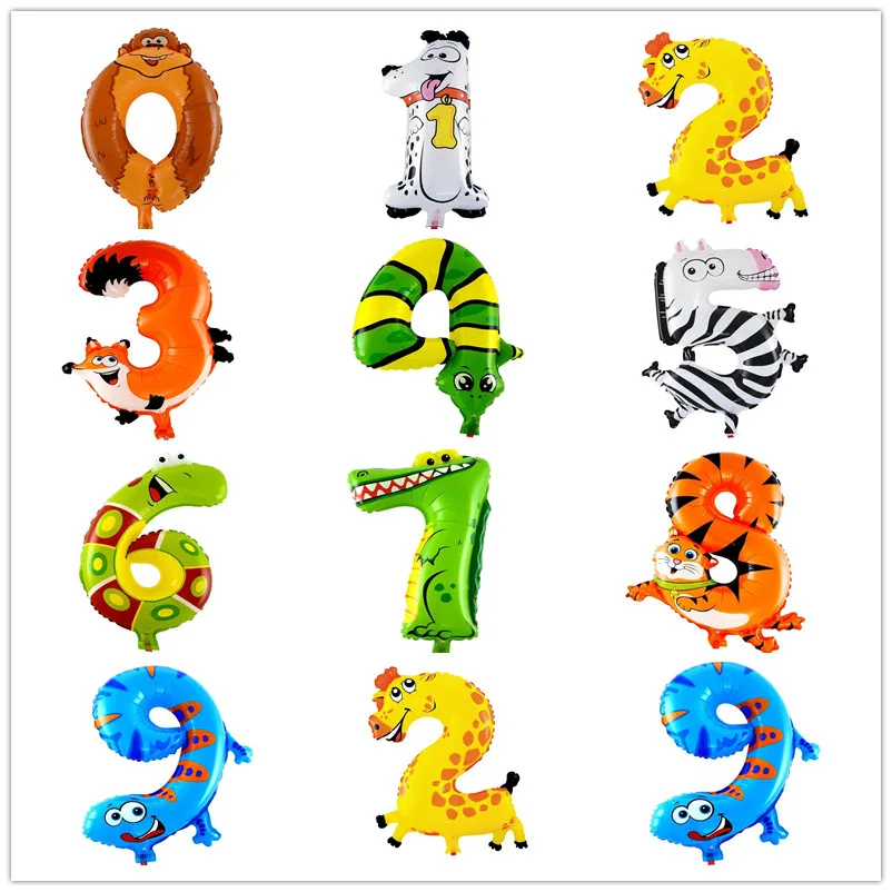 

Jungle Animal Theme Balloons Baby Child Christening Number Balloon Boy Girl Birthday Party 0/1/2/3/4/5/6/7/8/9 Balloons Supply