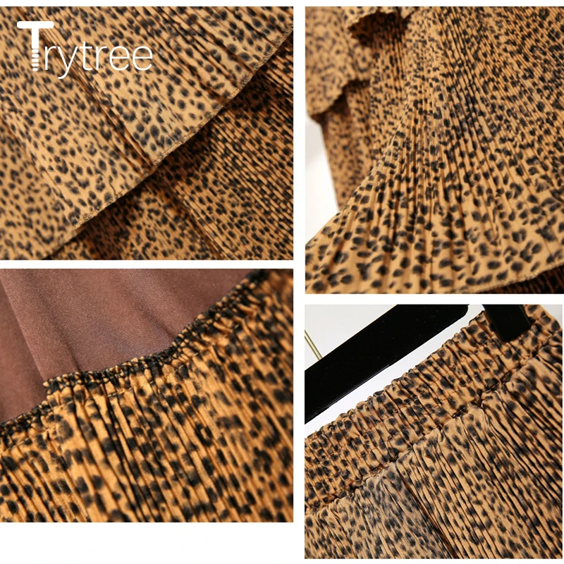 Trytree весна лето полиэстер плиссированная Женская юбка А-силуэт леопардовые