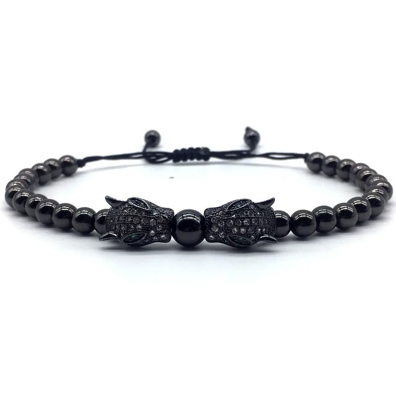 Модный новый двойной Леопардовый Браслет с подвесками для мужчин регулируемый