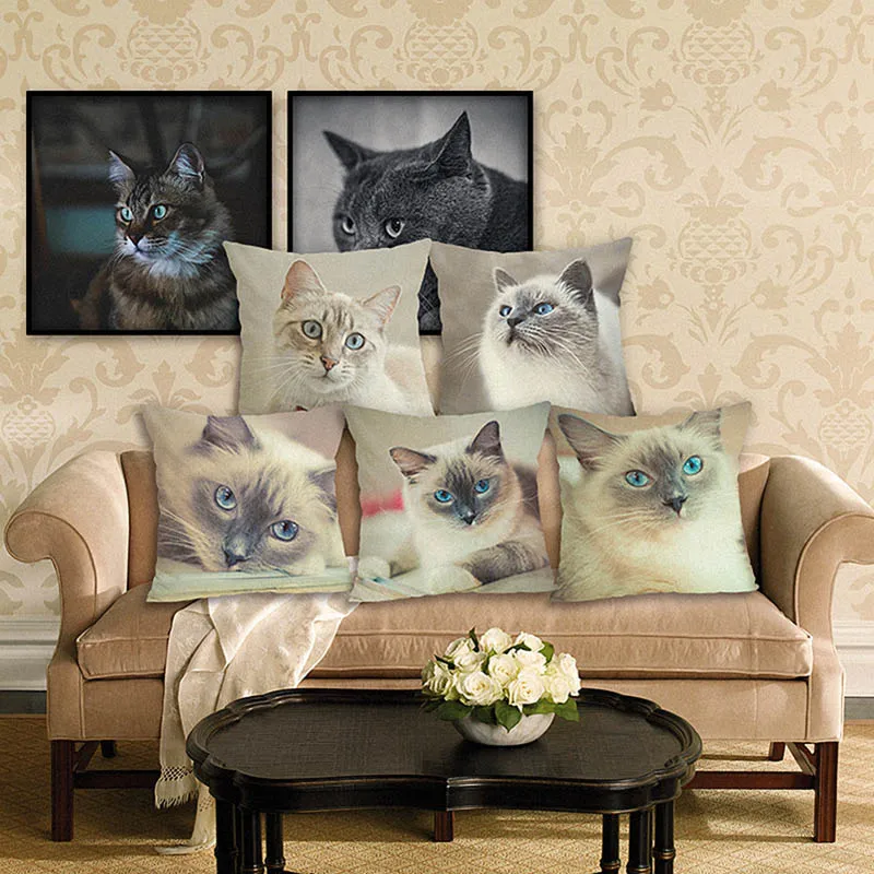 45*45 см Новая льняная наволочка Kawaii черно белая с изображением кота дивана