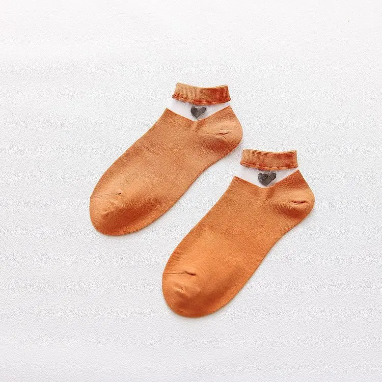 orange ARMKIN/женские носки в Корейском стиле; летние короткие носки с узором в виде сердца; повседневные милые женские носки; хлопковые Дышащие носки skarpetki - Цвет: orange