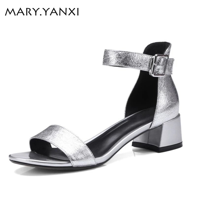 Mary yanxi/Новые Модные женские босоножки из натуральной кожи обувь на не сужающемся