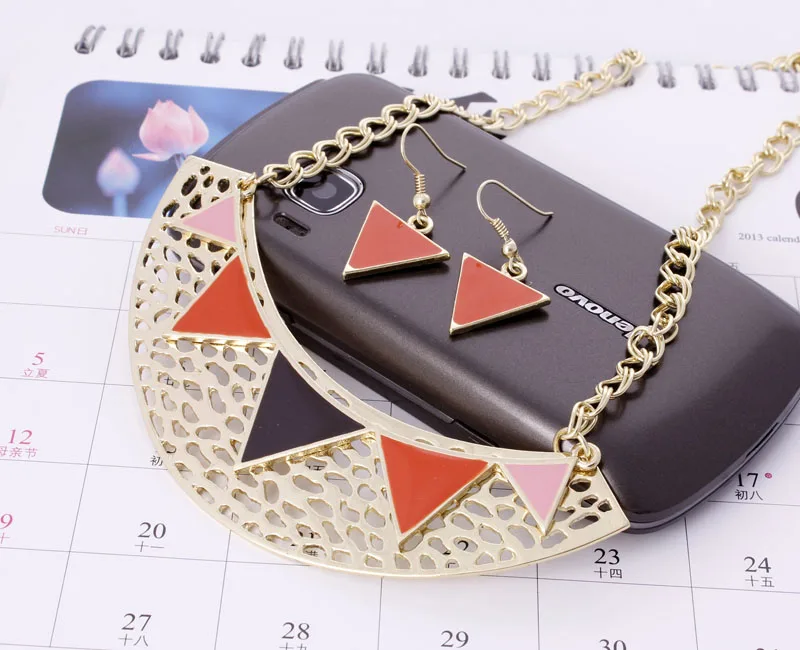 Позолоченные ожерелья эмалевые и серьги набор золотых ожерелий модные ювелирные