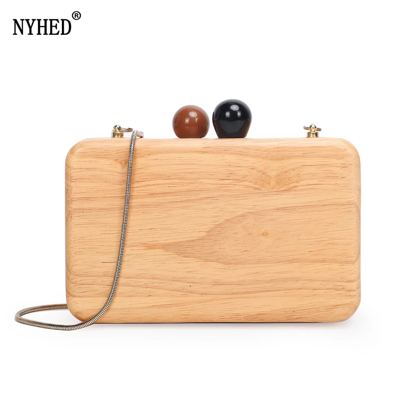 

NYHED Women Clutches Bag Wood Evening Clutch Handbag Female Wedding Dinner Party Makeup Pouch