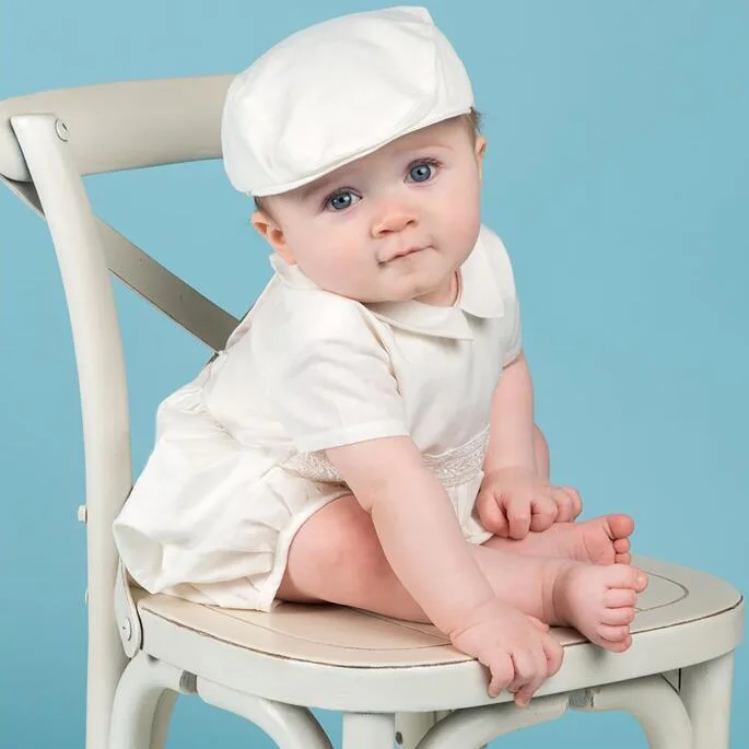 2021 New Baby Boys Christening Romper Children white Long Baptism Jumpsuit with Hat Formal Birthday Toddler Clothes | Детская одежда и