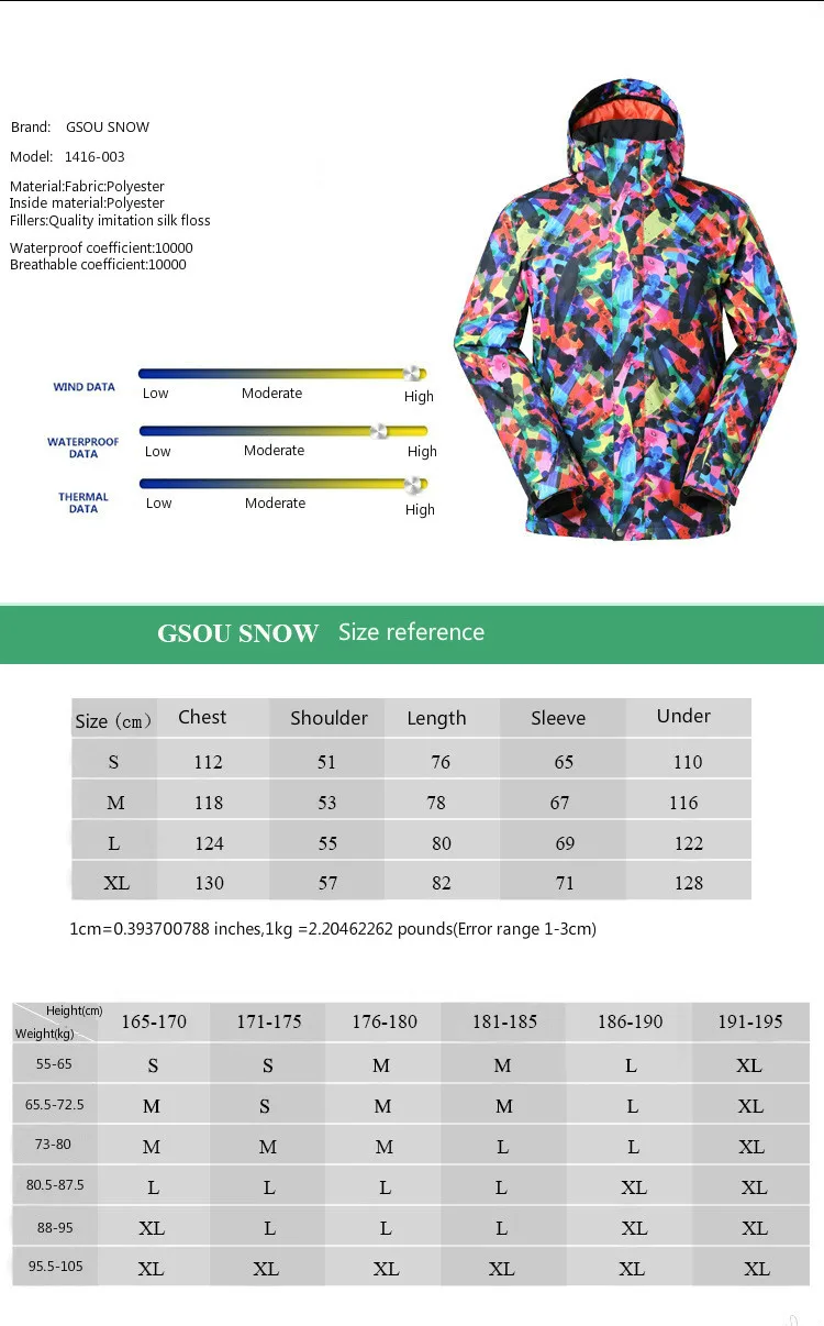 

GSOU SNOW Men's Skiing Suit Winter Warm Single Double Board Skiing Jacket For Men Outdoor Wear-resistant Waterproof Ski Wear