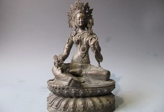 

song voge gem S0054 11 Tibet Folk Buddhism Bronze Green Tara Kwan-Yin Guan Yin Bodhisattva Statue