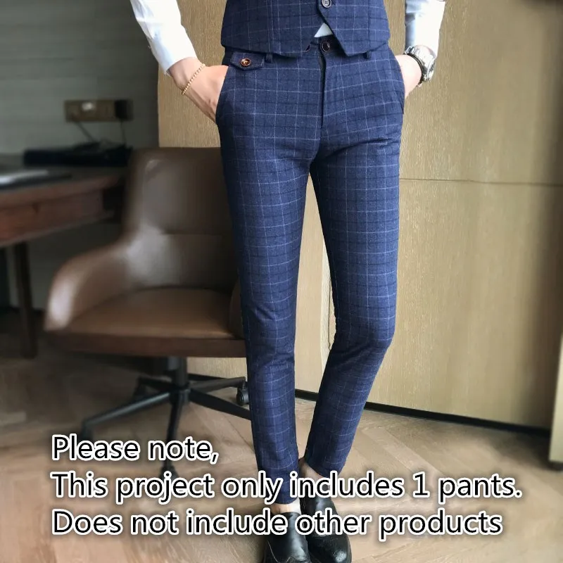 61 blue pants Роскошный мужской клетчатый жилет, костюм, брюки,, Мужская официальная одежда, свадебное платье, большой размер, повседневный деловой мужской костюм, жилет, брюки - Цвет: 61 blue pants