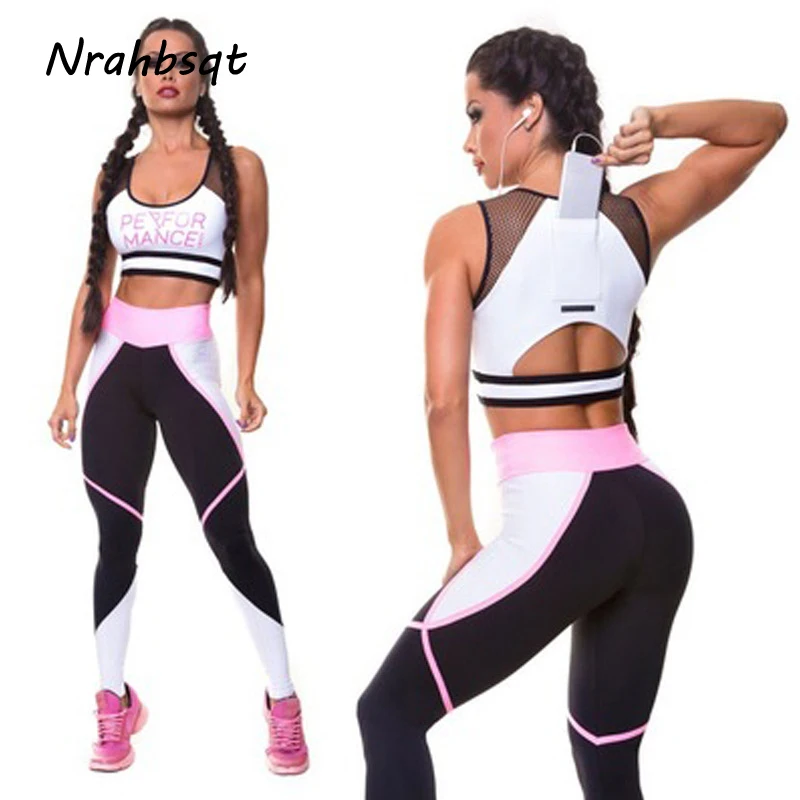 NRAHBSQT Printed Yoga Sets Women Gym Clothes Vest+Pants Fitness Women Two Piece Yoga Sports Set Gym Fitness Clothing YS154