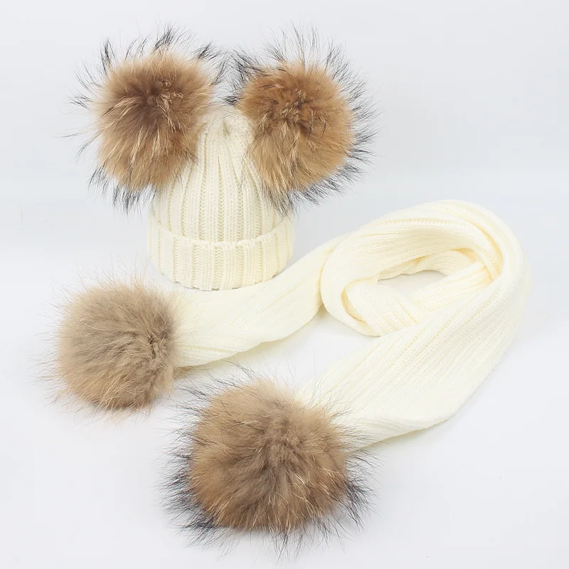 Kids Ages 2-14 Hat and Scarf Set Warm Chunky Thick Stretchy Knit Beanie Pom |