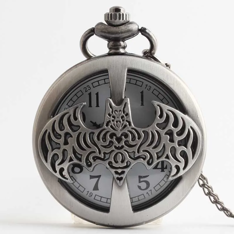 Hot Sell Antique Bat Shape Hollow Bronze Case Quartz Pocket Watch Pendant Chain Man Women Gift Watches | Наручные часы