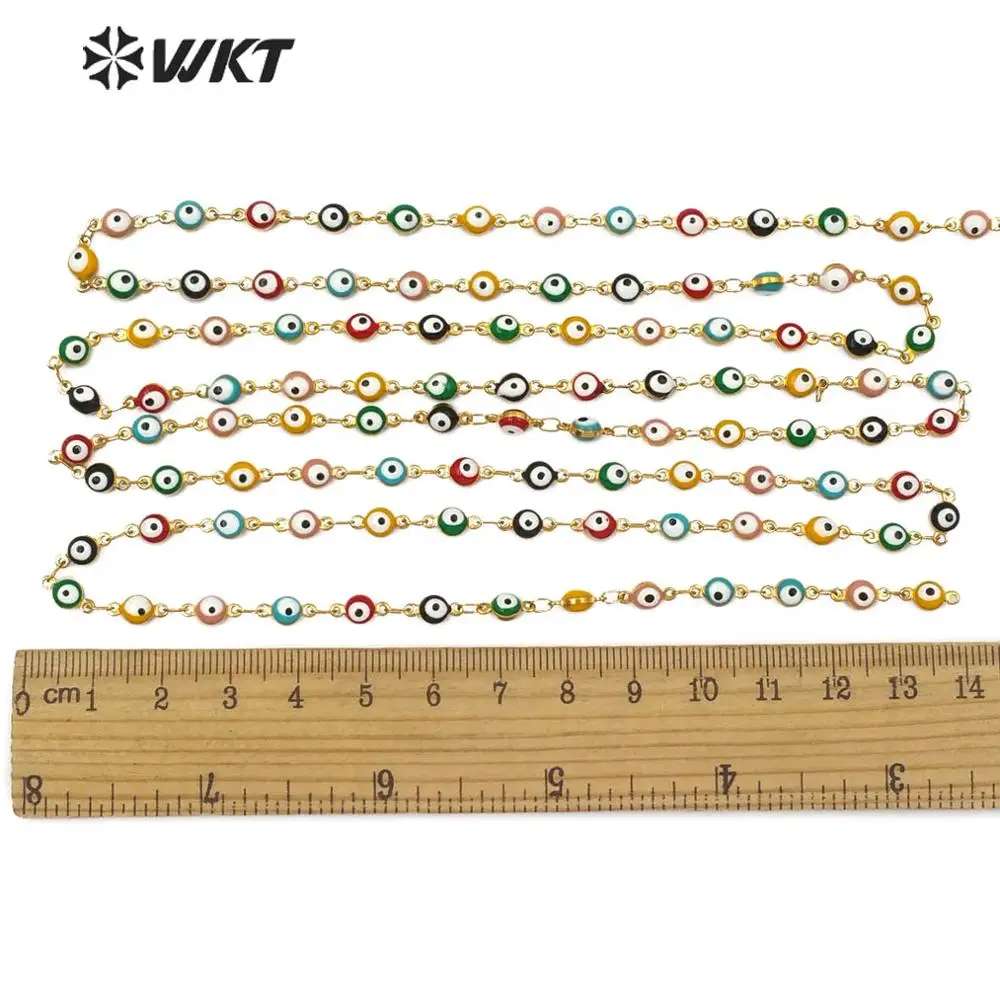 WT-RBC102 WKT Multi Colors Random Bead stainless steel evil eye chain in IPG plated Rosary Chain For Women Stylish Jewelry | Украшения и