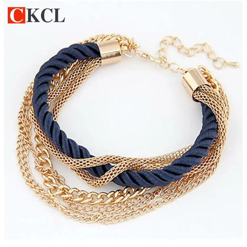 Женский многослойный браслет модный металлический плетеный с цепочкой |