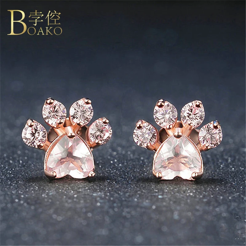 Женские блестящие серьги-гвоздики BOAKO розовые с принтом в виде собачьей лапы