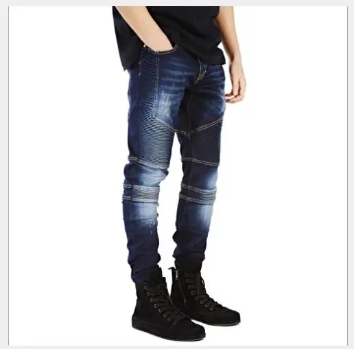 Мужские джинсы 2018 новые осенние модные байкерские облегающие драпированные