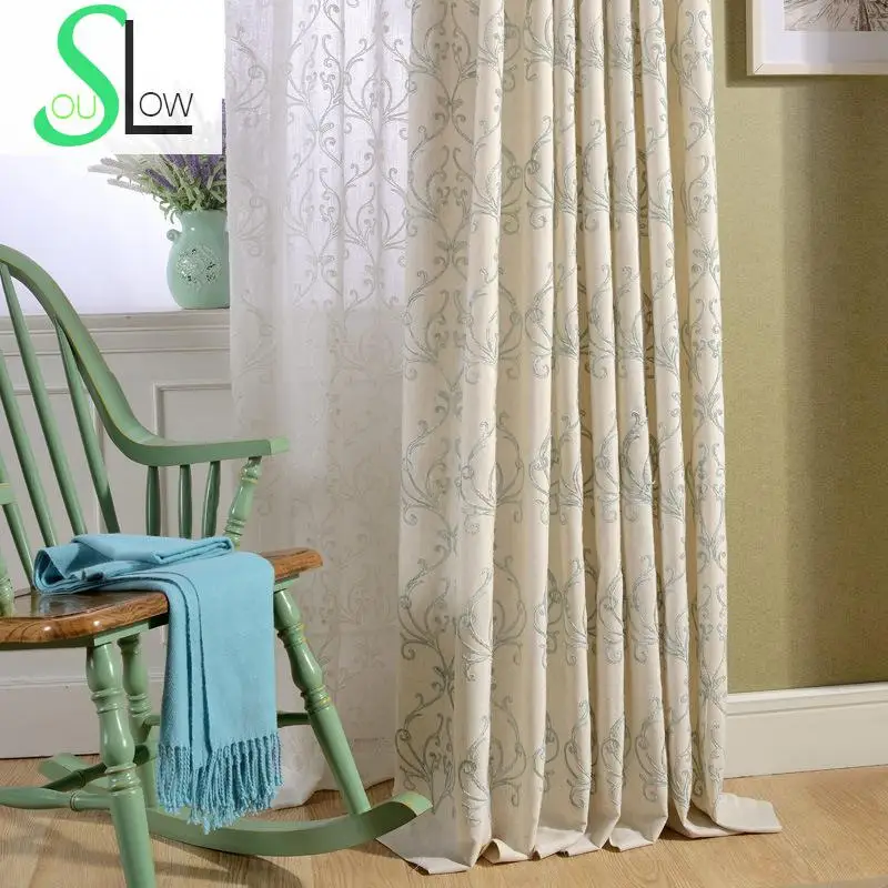 Простые хлопковые современные занавески Slow Soul белого и синего цвета s-занавески