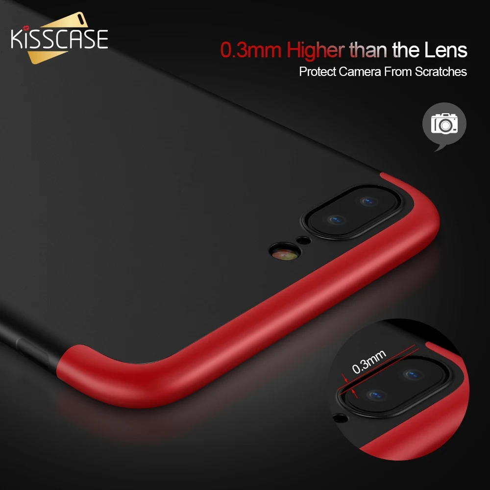 KISSCASE 360 Degree Full Protective Case For iPhone 6 6S 7 8 Plus 3 In 1 Cases 5 5S se X 10 Hard Plastic Back Cover |