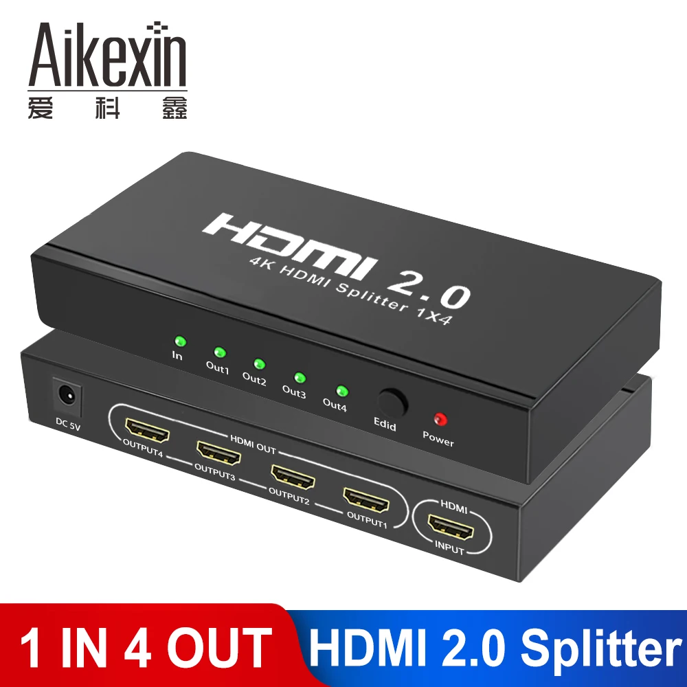 Aikexin UHD 4K HDMI 2 0 разветвитель 1x2 1x4 HDCP 3D 1 вход выхода переключатель Box Hub с EDID 1080p 2160p @