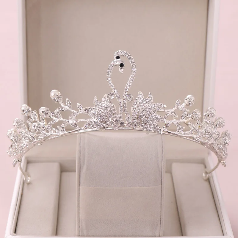 Rhinestone Princess Crown Pearl Wedding Tiaras Swan Jewelry For Kids' Ballet Performances Fashion Accessories