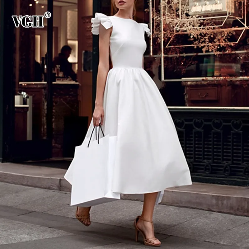 VGH летние платья для Для женщин с круглым вырезом без рукавов Высокая Талия