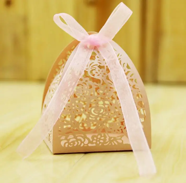 

Rose laser cut hollow candy box wedding birthday shower party favors gift bags with ribbon romatic pink white festive decoration