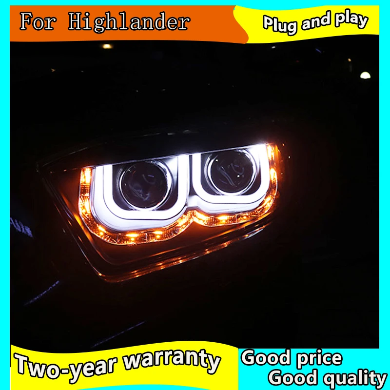 Автомобильный Стайлинг для Toyota 2009-2011 фара Highlander светодиодный фар DRL двойной U