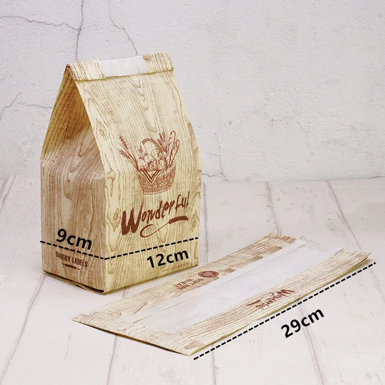 50Pcs Kraft Paper Bread Packing Bag Baking Toast Takeaway Food Package Cake Wedding Party Decor with Display Window | Дом и сад
