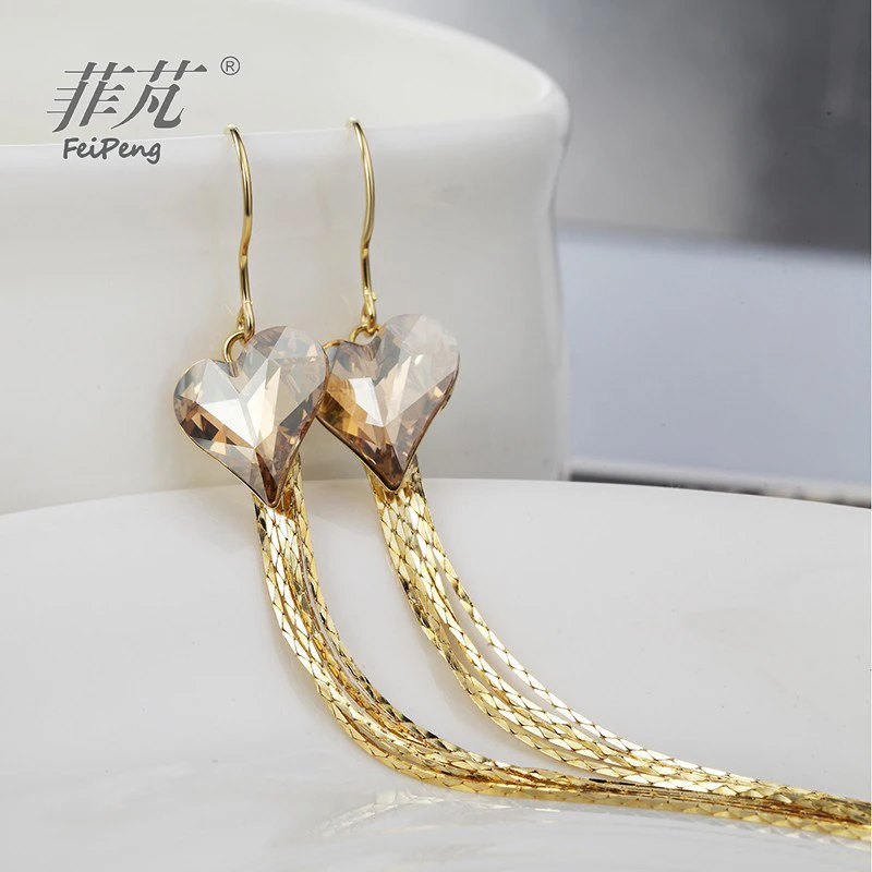 Изящные серьги-капли из меди с покрытием желтого золота и кубическим цирконием