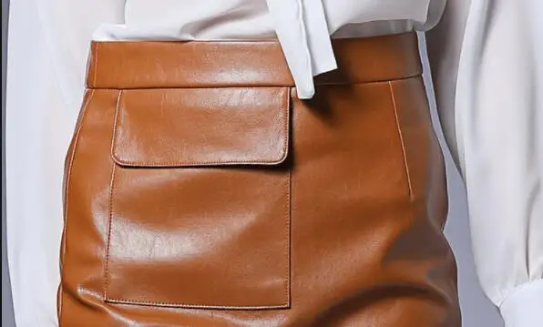 

High Quality Women Fashion Office Work Set 2019 New White Lace-up Chiffon Shirt Crop Tops and Faux Leather Bodycon Skirts Suit