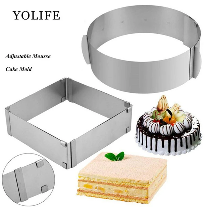 

2 pcs Adjustable Mousse Ring Set 3D Round & Square Cake Molds Stainless Steel Baking Moulds accessories Cake Decorating Tools