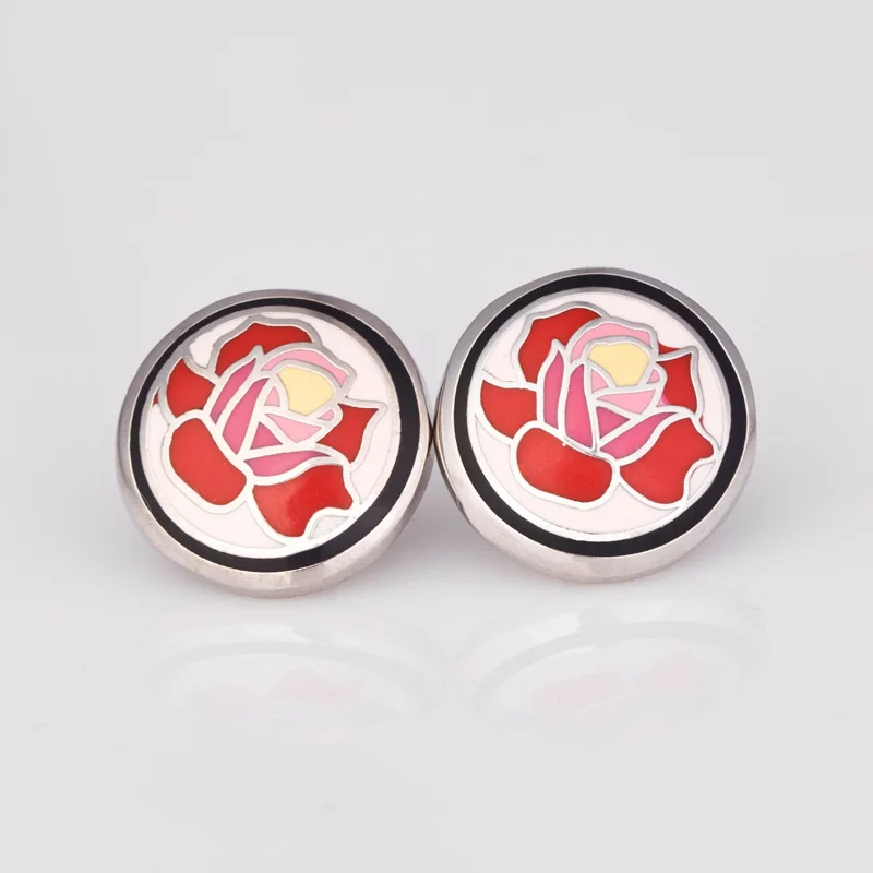 European Silver Plated Romantic Rose Flower Style Enamel Jewelry Earrings 1 pair/pack | Украшения и аксессуары