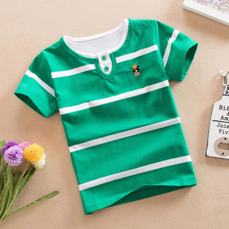 

Summer 2021 Boys Short Sleeve Striped T-Shirt Kids Clothes Turn-down Collar Casual Children School Clothing 3-12Years Boy tshirt