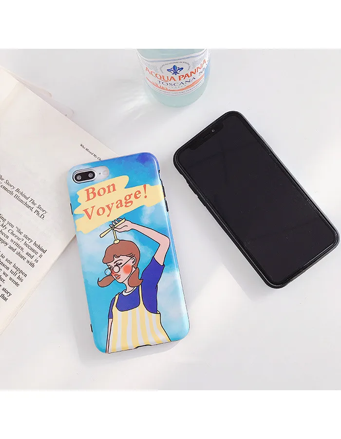 Luxury Glossy IMD Soft Silicone Cover for Apple iPhone case 7 8 Plus XR X XS Max 10 6 6S Cute Cartoon Free Fly Girl Love Coque |