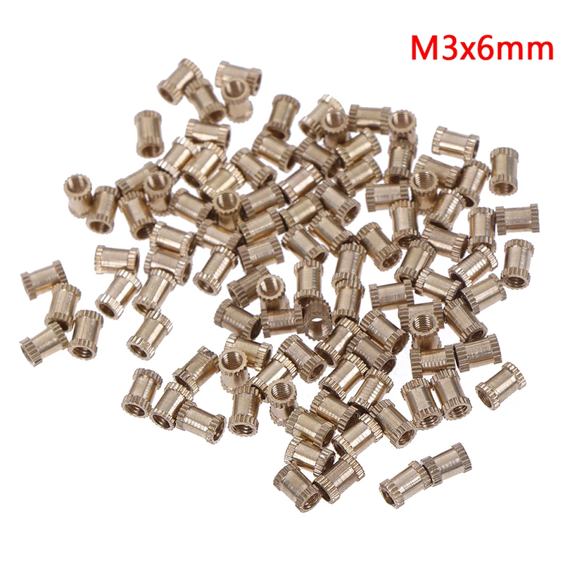 

100pcs M3x6mm Threaded Round Brass Knurl Thread Insert Nuts Brass Tone Nuts