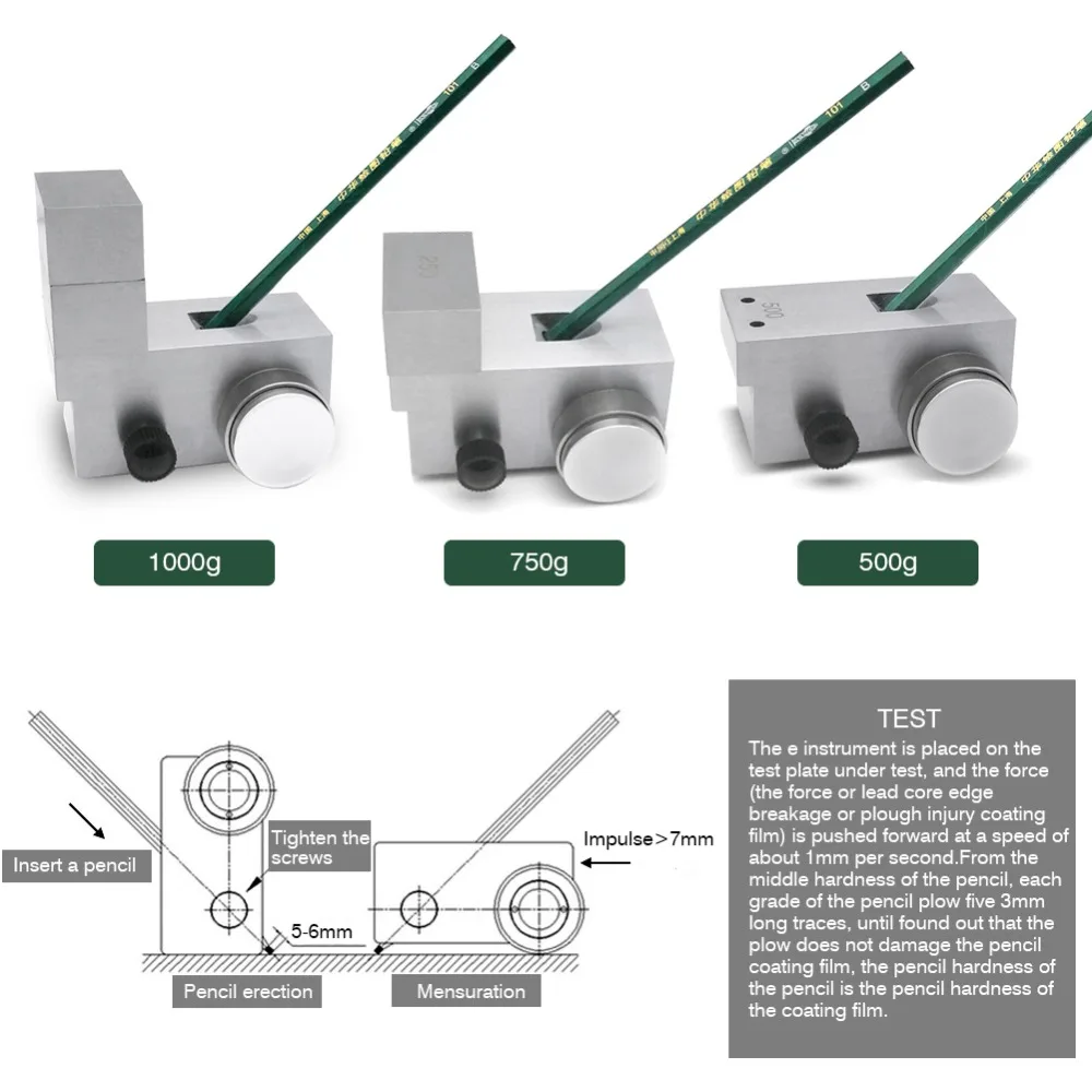 

3 In 1 Potlood Hardheid Tester Kit Paint Films Scratches Hardness Test Load 500/750/1000g Portable Coating Krassen Test Tools