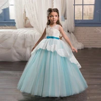 first communion dresses lace up back and bow sash appliques tulle sky blue flower girls gowns for weddings hot sale high quality