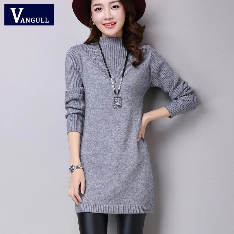 Vangull женское вязаное Однотонное шерстяное мини платье с высоким воротником