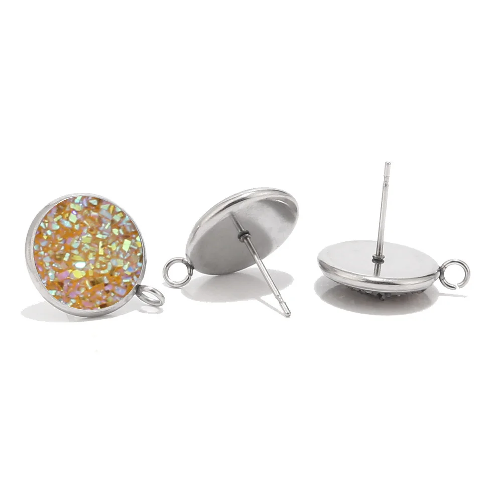 Earring Post 1 40 шт 12 мм из нержавеющей стали тусклый Серебряный тон Смола Druzy Аксессуары для украшений с петлей для сережек делая шпильки - Цвет: Earring Post 1