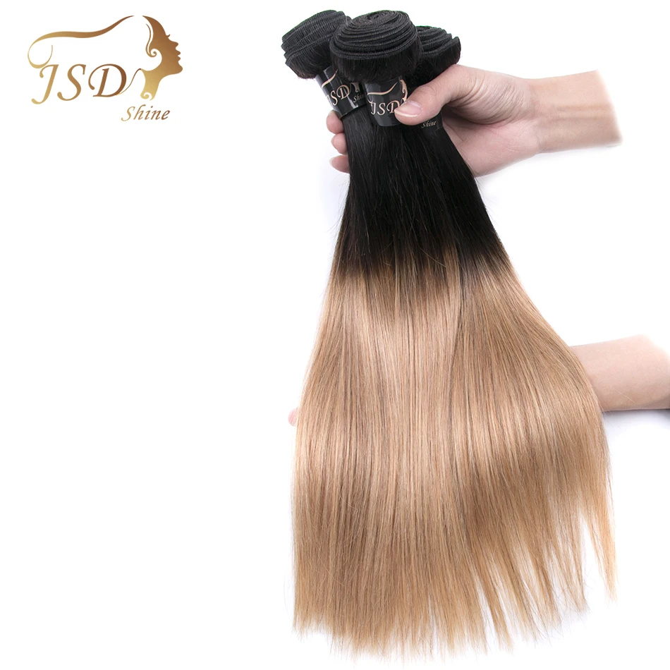 4PC Brazilian Hair Bundles Straight Weave Human Extensions 10-28inch T1B/27 JSDShine 2Tone Ombre Non Remy No Shedding | Шиньоны и