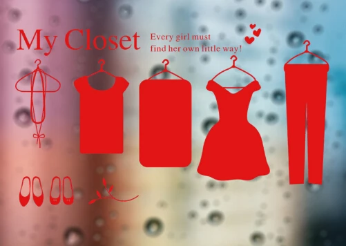 Наклейка на окно магазина женской одежды и девушки модное украшение рынке