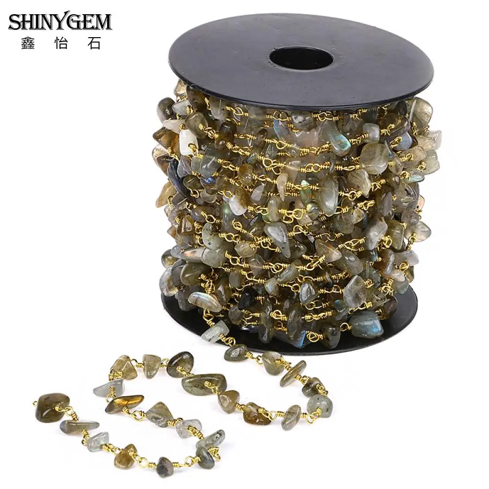 ShinyGem Лабрадорит фишек цепи высокое качество Натуральный камень четки позолота