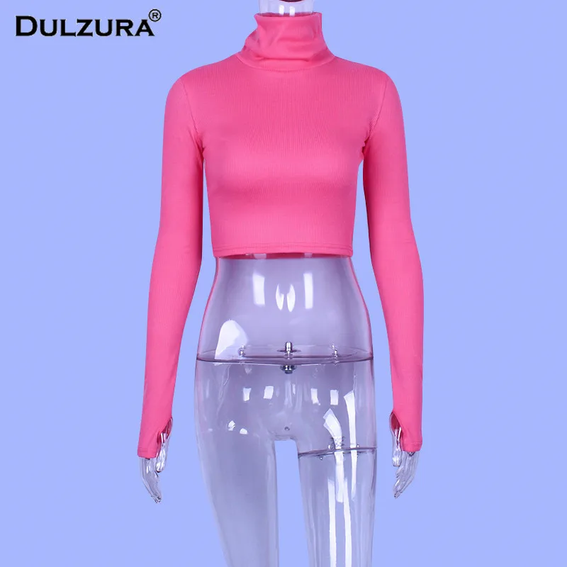 HAWTHAW high neck long sleeve crop top 2018 autumn winter women clothes knit tshirt sweater streetwear casual outfits | Женская одежда